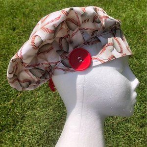 Women's Adjustable Surgical Bouffant/Cap w Buttons Baseballs